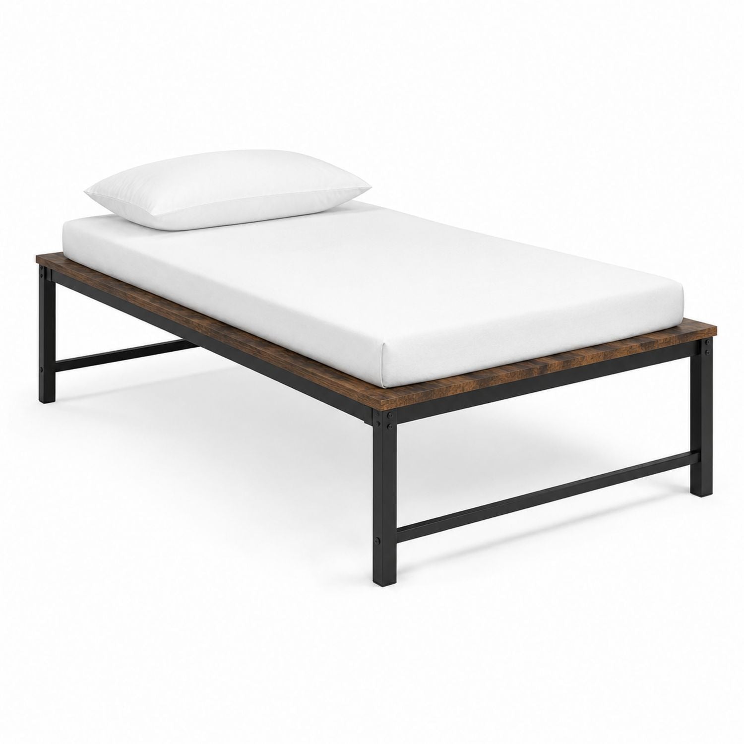 Metal and Wood Twin Platform Bed Frame Black Finish