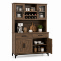 Wooden Sideboard Buffet with Glass Doors and Wine Rack