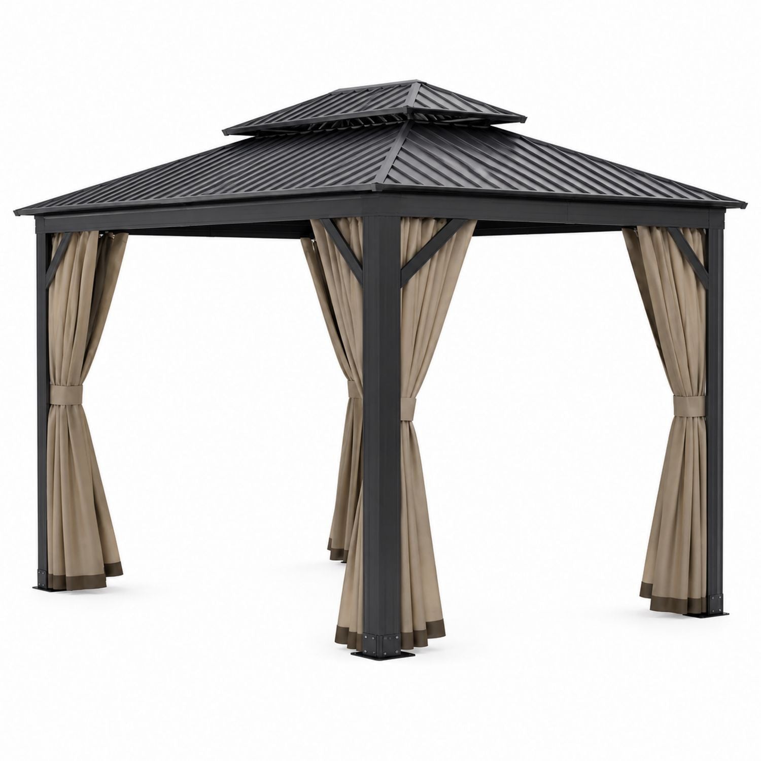 Gartenpavillon aus Aluminium mit Stahldach und Polyestervorhängen 3m x 4m