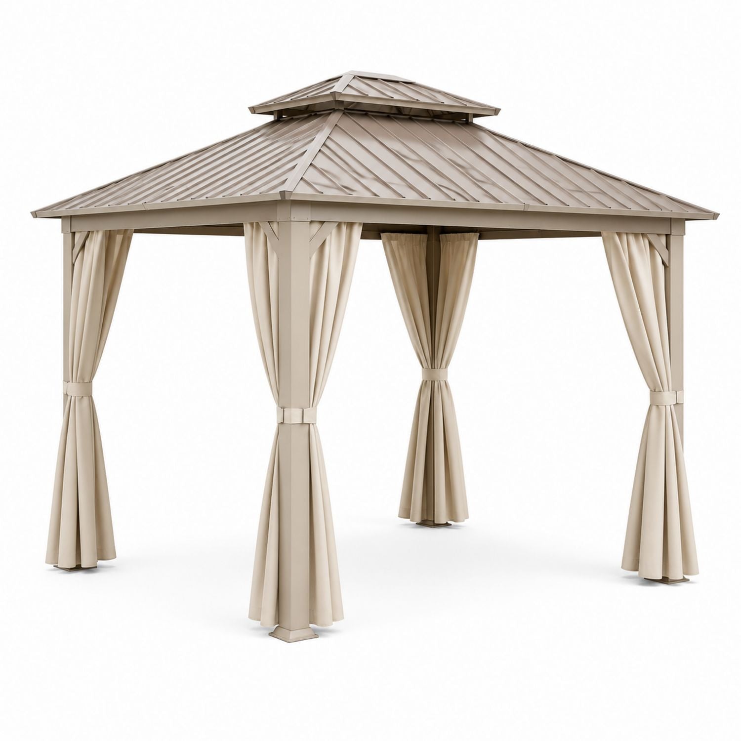 Stahlpavillon mit Polyester-Vorhängen 3m x 3m