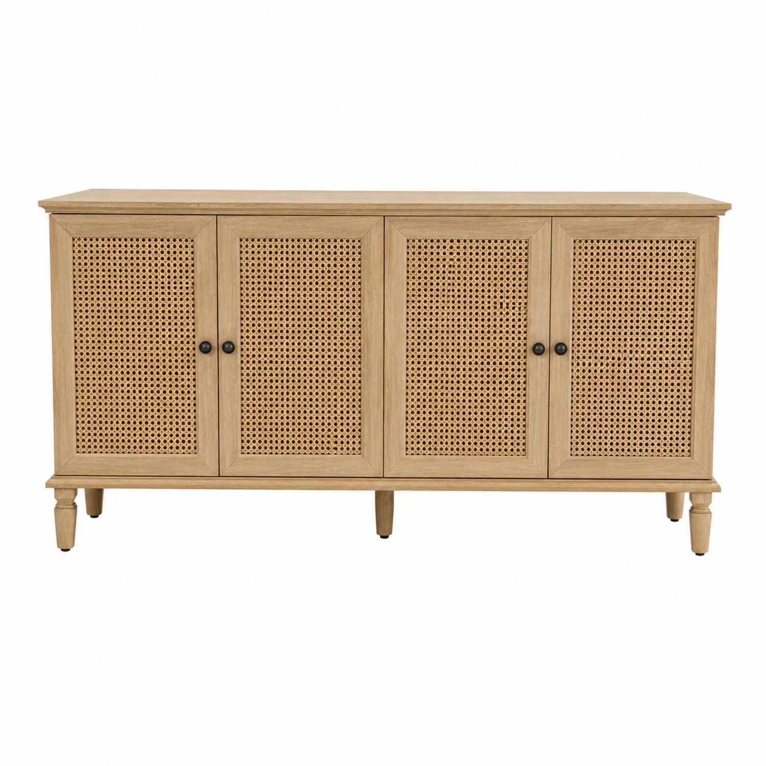 Wooden Sideboard with Rattan Doors Natural 4-Door Cabinet