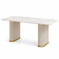 Rechteckiger Marmor-Esstisch mit Metallgestell, Beige und Gold, 180cm