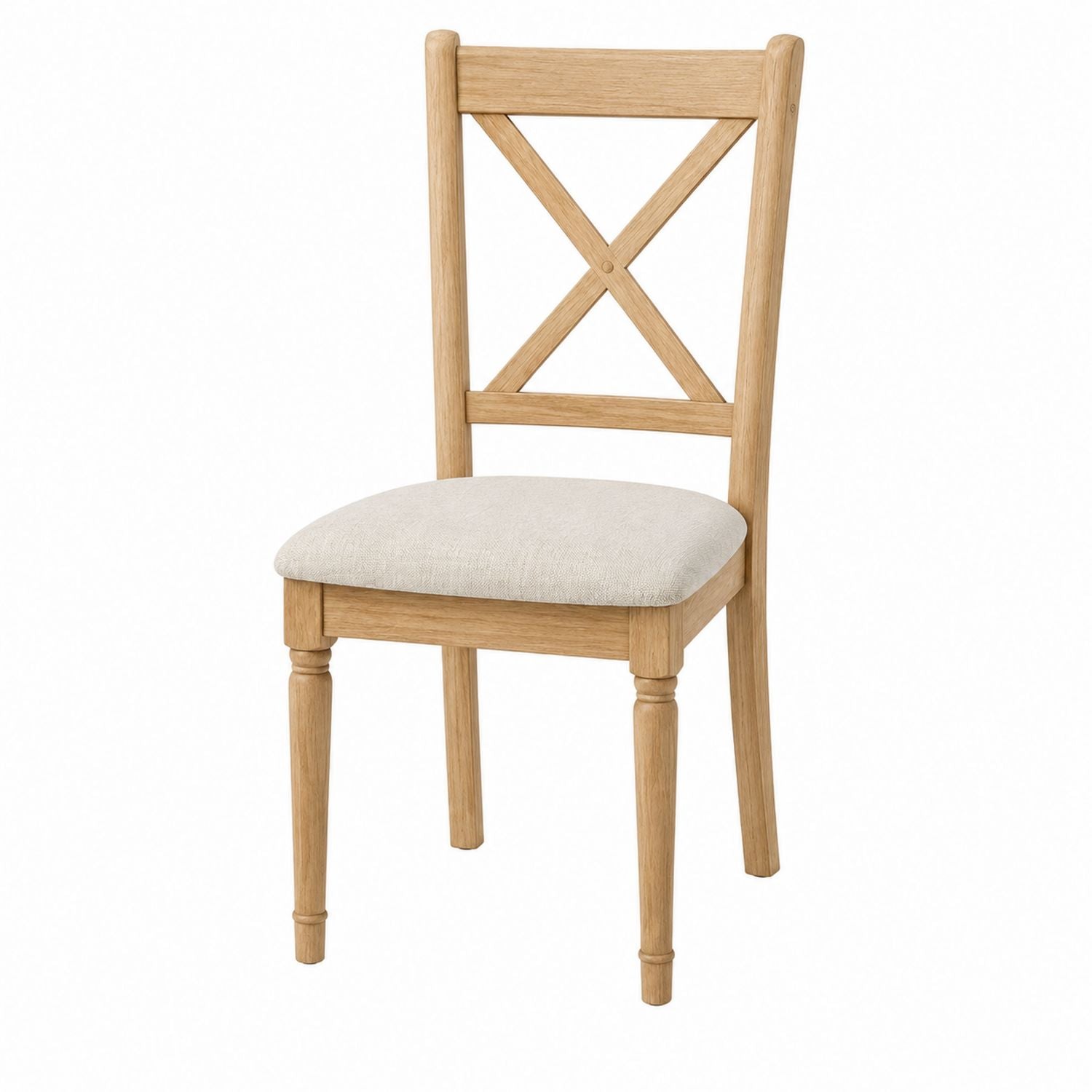 Solid Oak Dining Chair with Beige Polyester Seat