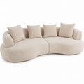 Curved Bouclé Fabric Sofa with Cushions Beige