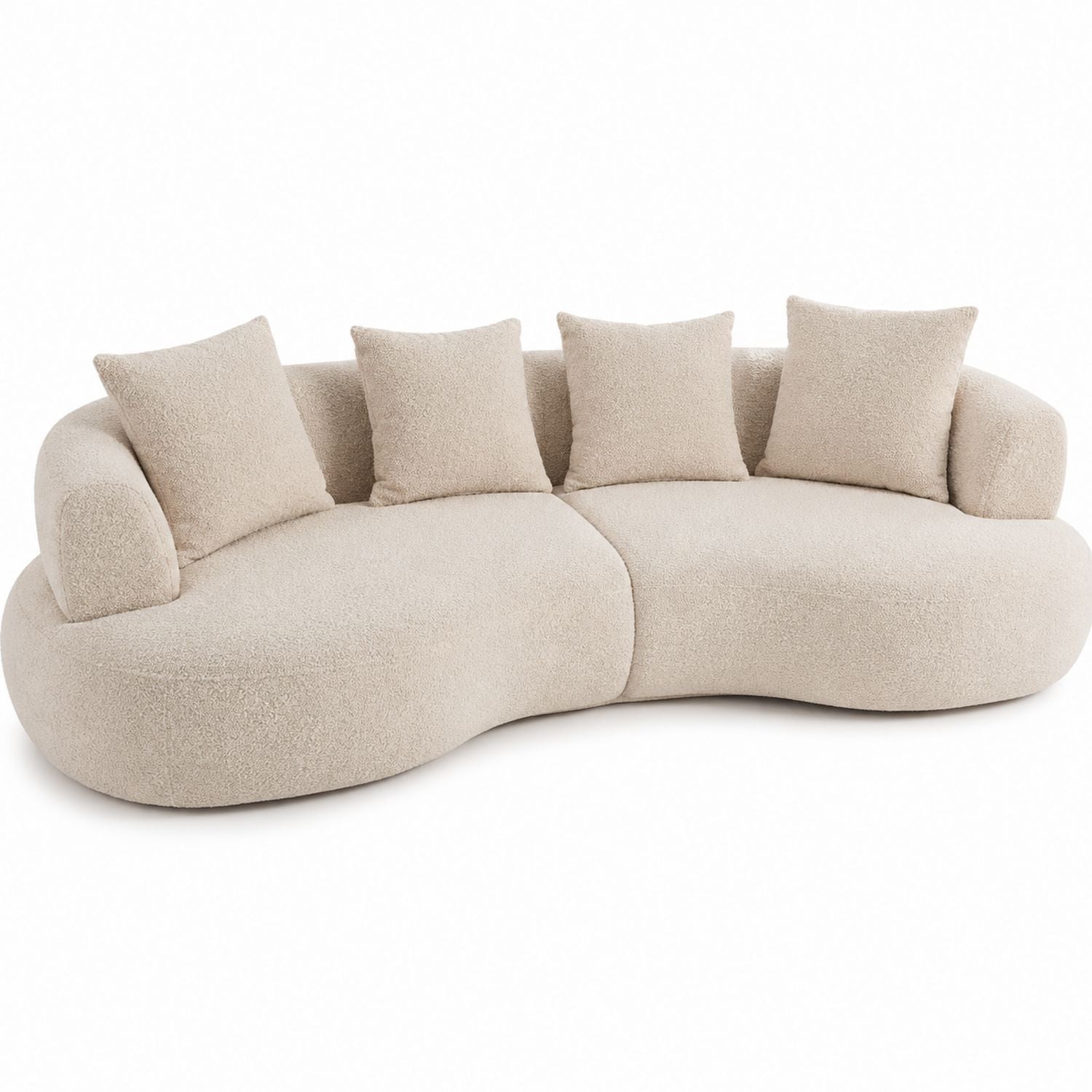 Curved Bouclé Fabric Sofa with Cushions Beige