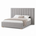 Graues gepolstertes Plattformbett mit gepolstertem Kopfteil, Kingsize