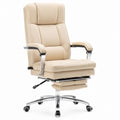 Reclining Office Chair PU Leather Beige with Steel Frame and Footrest