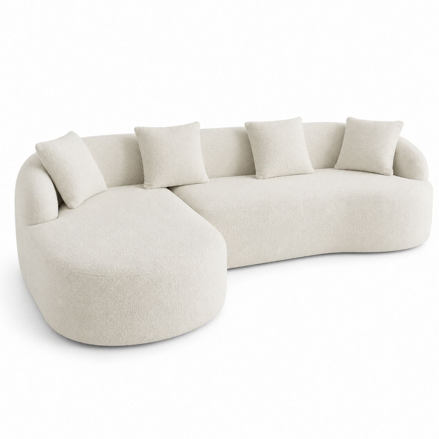 Geschwungenes Bouclé-Stoff Ecksofa Beige mit 4 Kissen