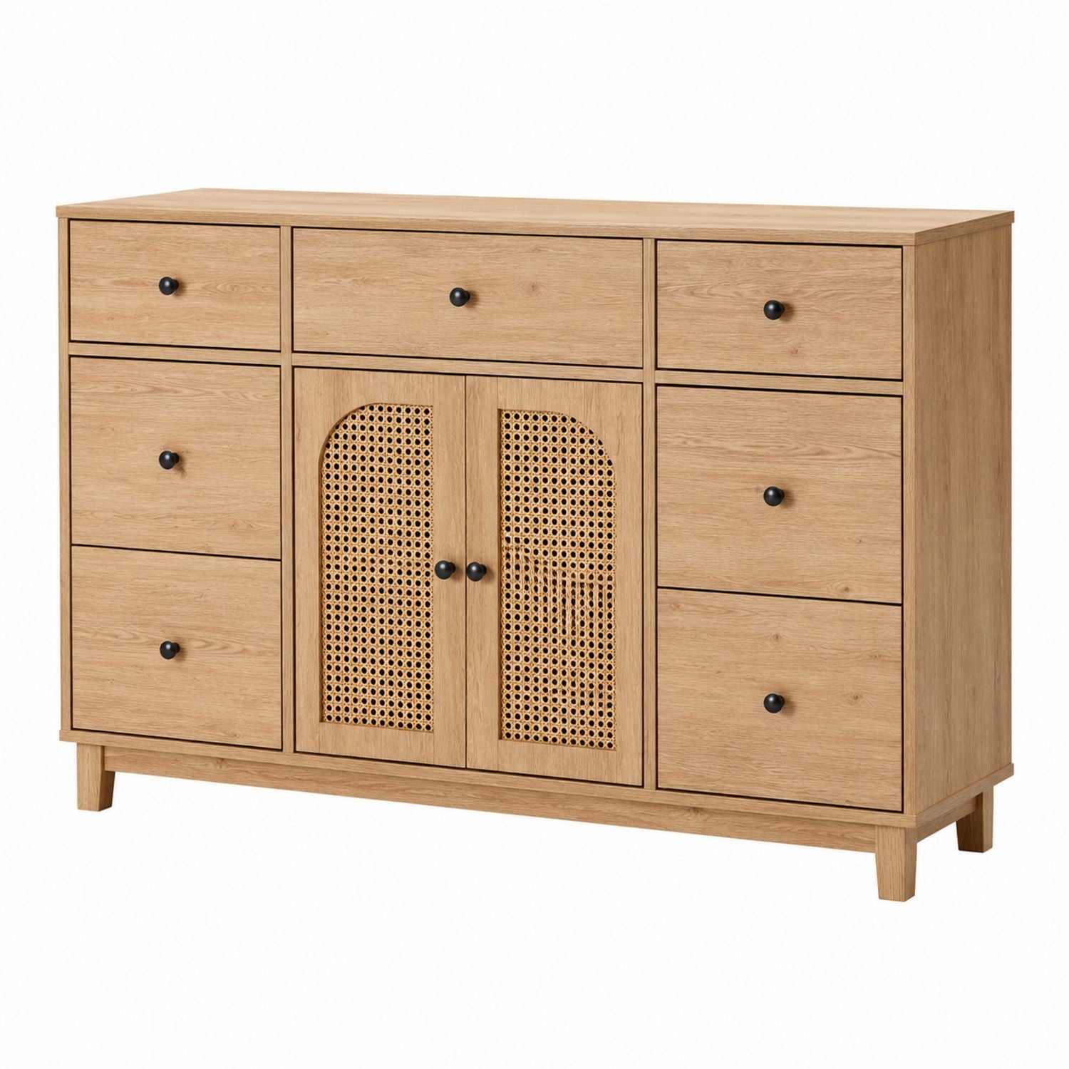 Wooden Sideboard Buffet with Rattan Doors and Drawers 140cm