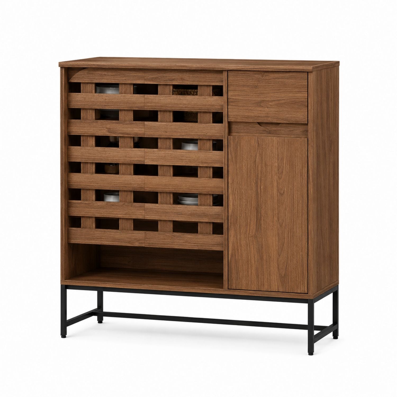 Wooden Sideboard with Lattice Design and Metal Base