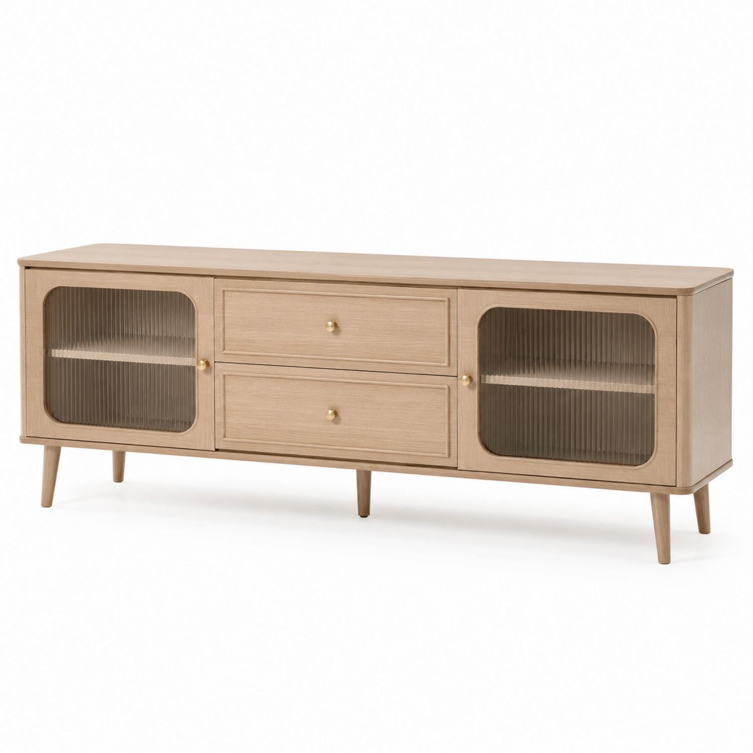 TV-Schrank aus Eiche mit Türen aus gehärtetem Glas und Schubladen 150 cm