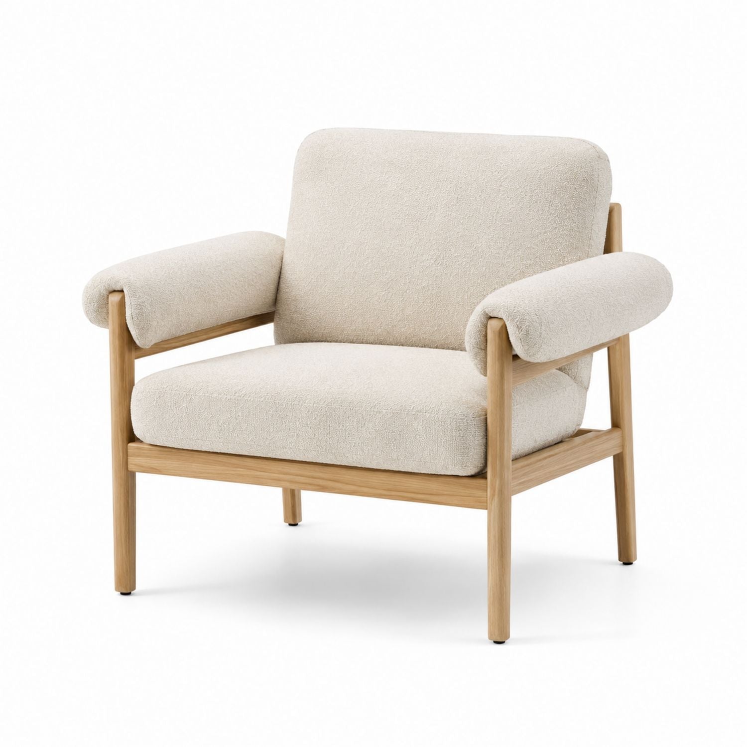 Bouclé-Polster-Sessel mit Holzrahmen Beige 70x80x75 cm
