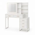 MDF Wood Vanity Desk with LED Mirror and Storage Shelves in White
