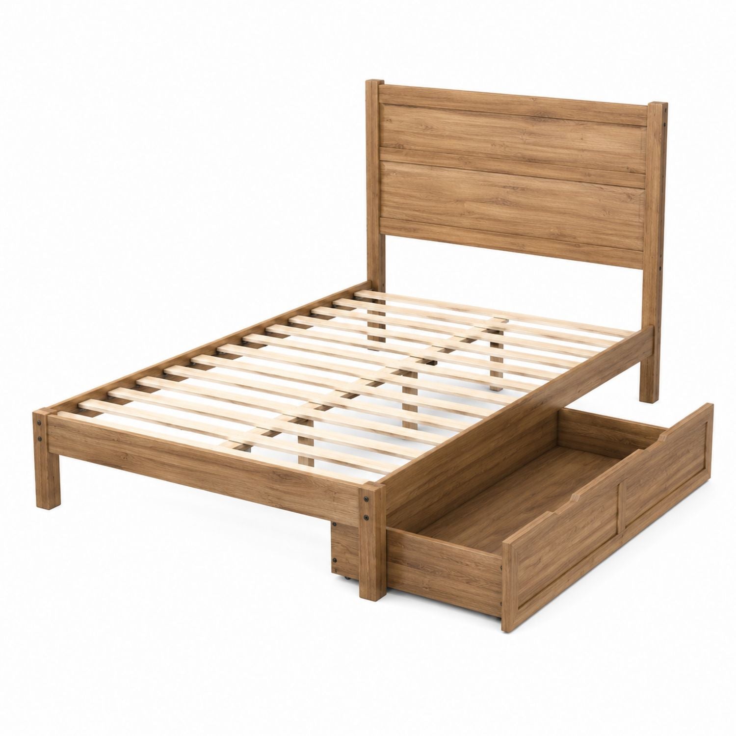Bambusbett mit Schublade Naturfarben 198x150x110 cm