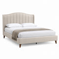 Beiges Polster-Kingsize-Bett mit Stoffkopfteil