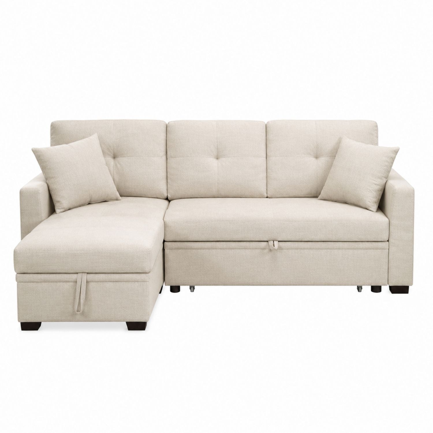 Beiges L-förmiges Schlafsofa mit Stauraum