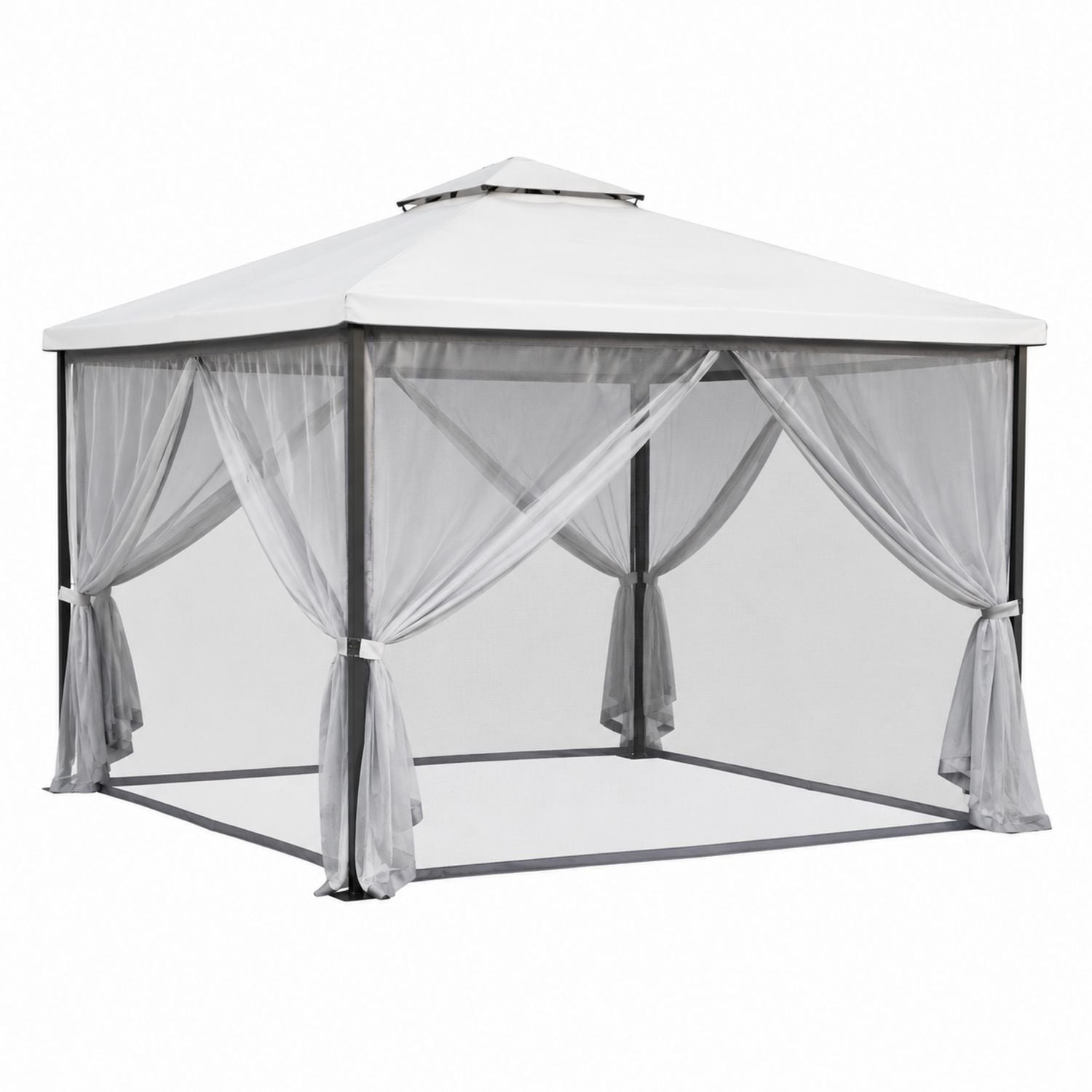 Pavillon mit Stahlrahmen, Polyesterdach und Netz, 3m x 3m