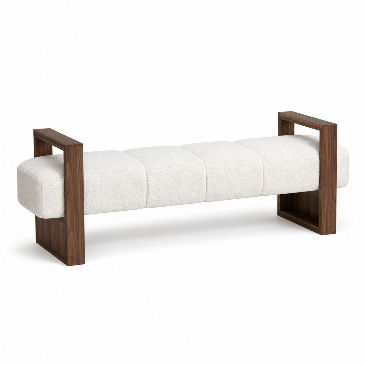 Fabric Upholstered Bench with Solid Walnut Frame White 140cm