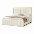 Kingsize PU-Lederbett mit LED-Kopfteilbeleuchtung in Creme