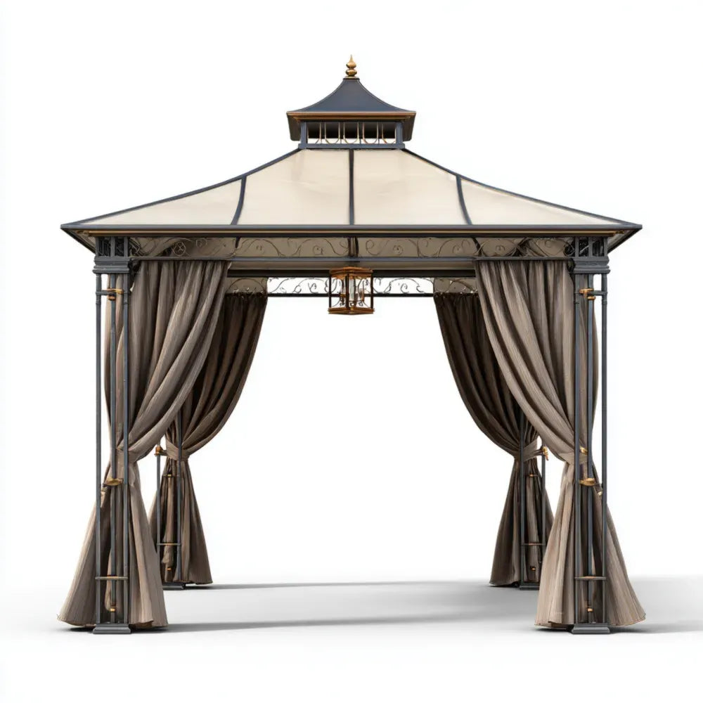 Gazebo Steel Frame 300x300x300 cm - Beige/Brown - Elegant Garden Design