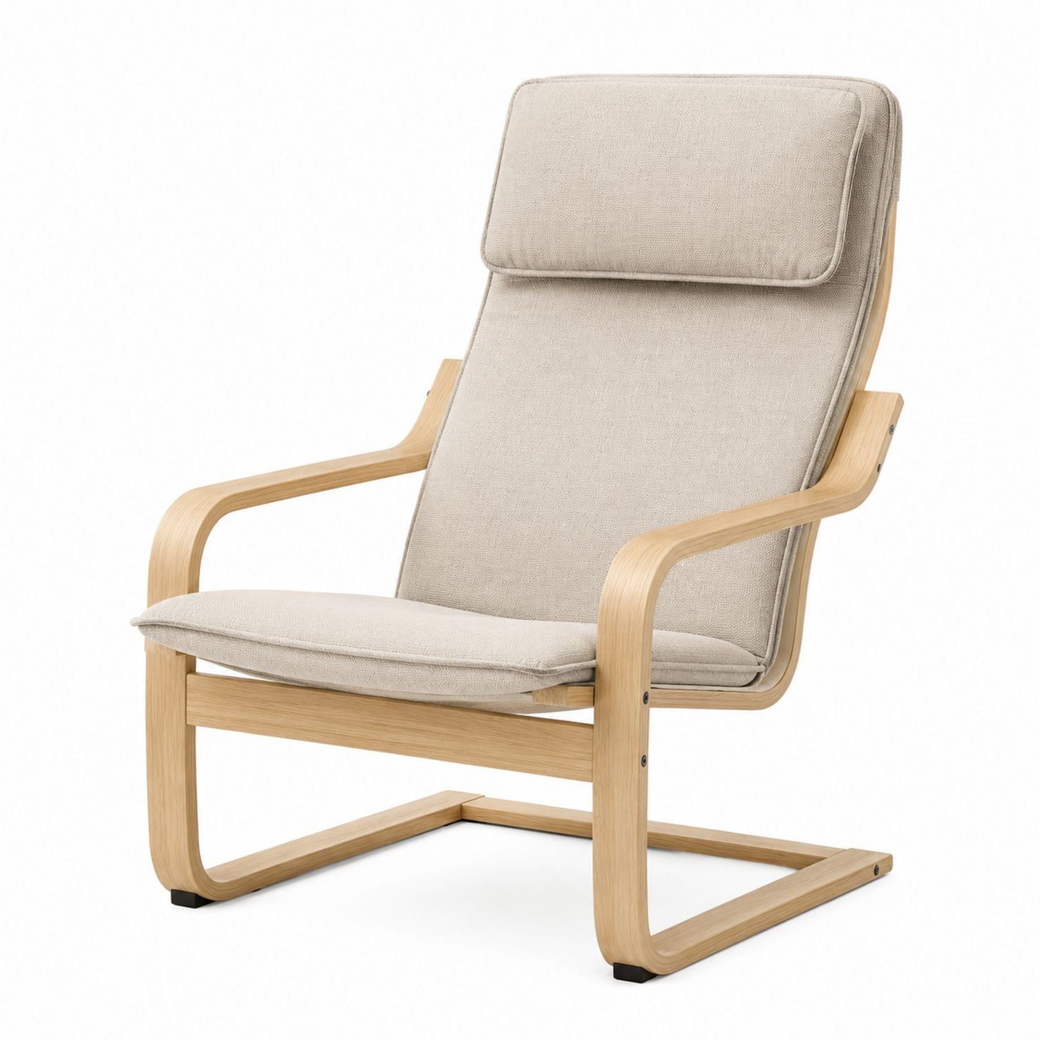 Bentwood Armchair with Beige Polyester Fabric Cushions 75cm High