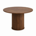 Round Walnut Wood Dining Table with Vertical Slat Base