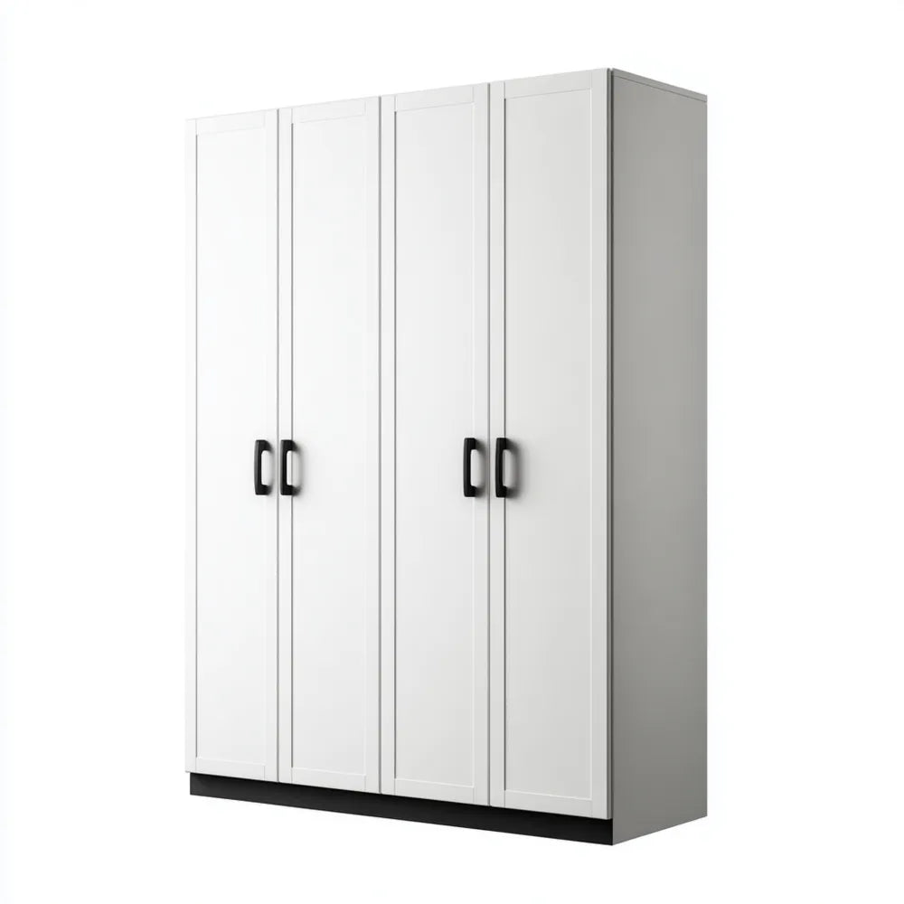 4-Door Wardrobe 200x60x210 cm - White - Modern Style