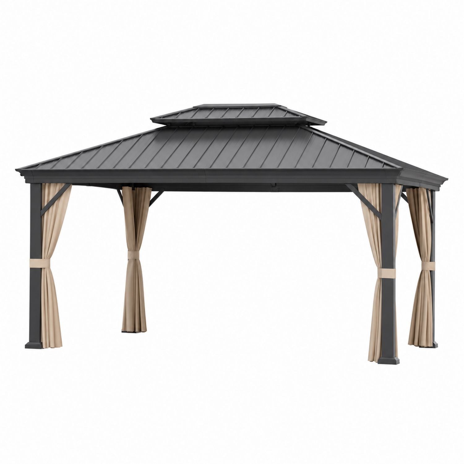 Aluminium-Pavillon für draußen mit Stahldach und Polyestervorhängen 12x10 ft Grau/Beige