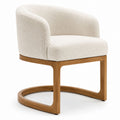 Esszimmerstuhl mit gebogener Rückenlehne, Bouclé-Stoff, beige, Holzrahmen, 75 cm Höhe