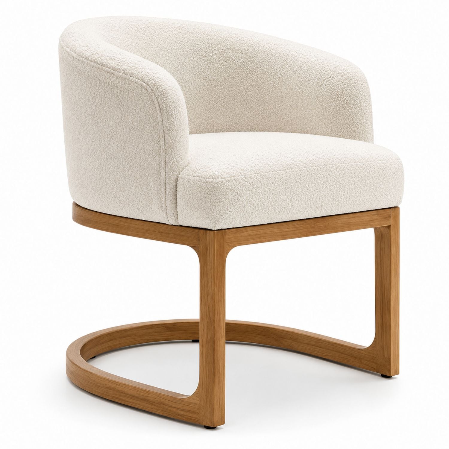 Curved Back Dining Chair Bouclé Fabric Beige Wood Frame 75cm Height
