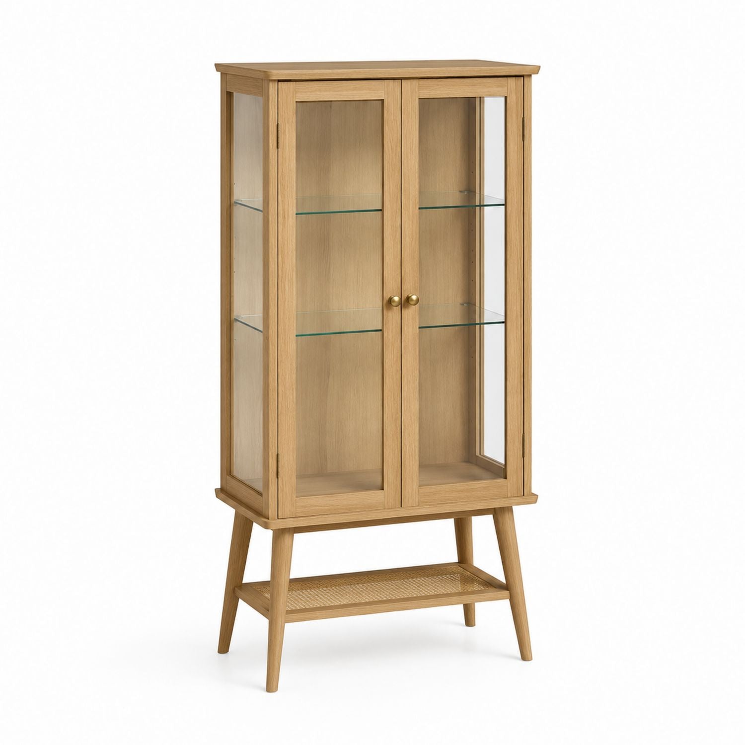 Oak Display Cabinet with Glass Doors and Shelves 120cm x 60cm x 30cm