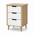 Nachttisch mit 3 Schubladen aus MDF und Eichenfurnierrahmen, 60 cm hoch