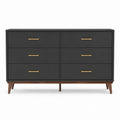 Wooden 6-Drawer Dresser with Metal Handles Black