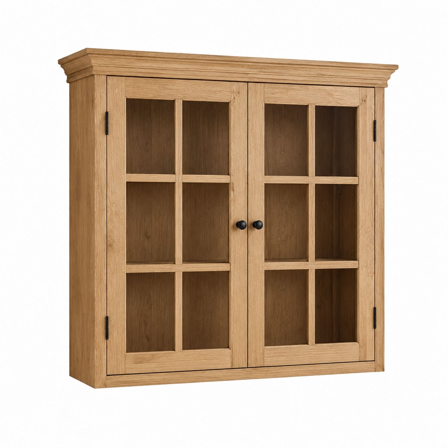 Oak Wood Cabinet with Tempered Glass Doors 90x30x110cm