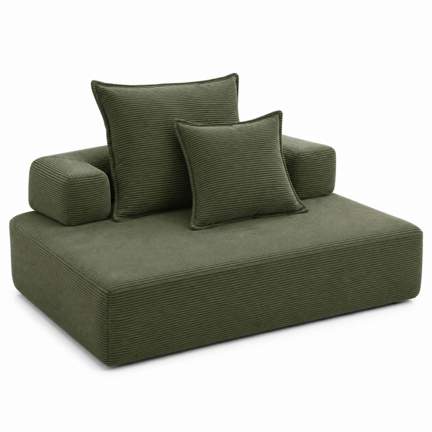 Corduroy Modular Sofa with Cushions Fabric Olive Green