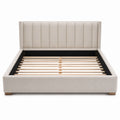 Velvet Upholstered Platform Bed with Wooden Slats Queen Size Beige