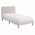 Beige Fabric Upholstered Single Bed with Wooden Legs 200cm x 100cm