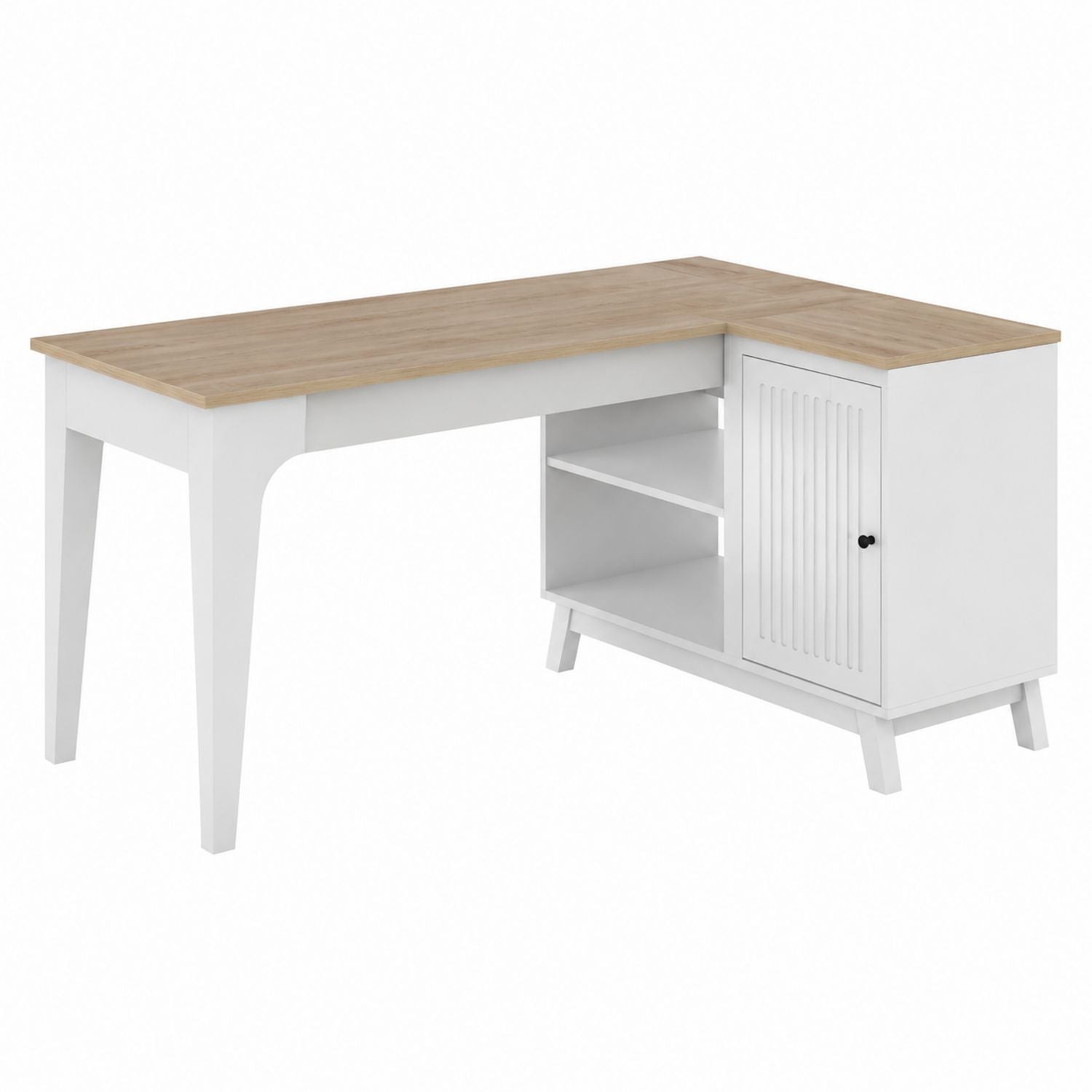 L-förmiger Schreibtisch mit Stauraum aus MDF und Naturholz-Finish