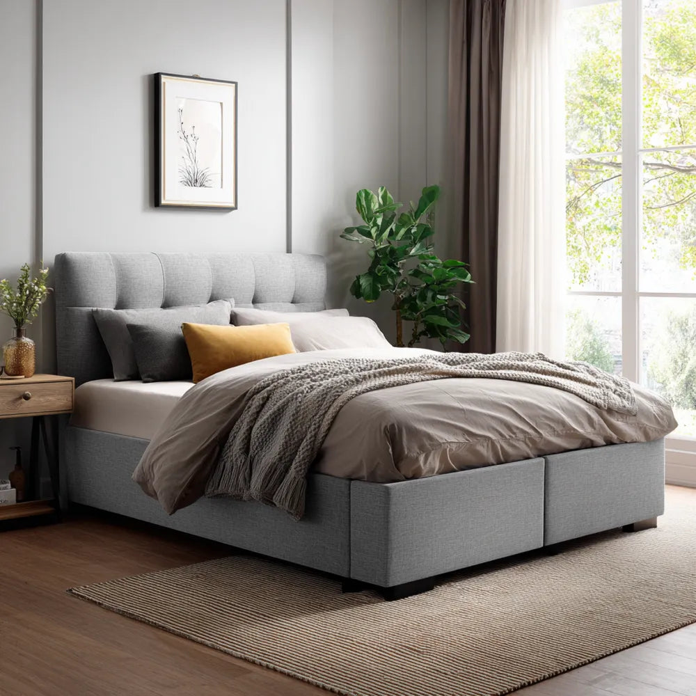 Double Bed Upholstered Fabric 200x160x100 cm - Light Gray - Modern Design
