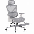 Ergonomischer Bürostuhl aus Netzstoff mit verstellbarer Kopf- und Fußstütze, Hellgrau