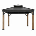 Stahl- und Aluminium-Pavillon mit Holzmaserungspfosten und schwarzem Dach 3m x 4m