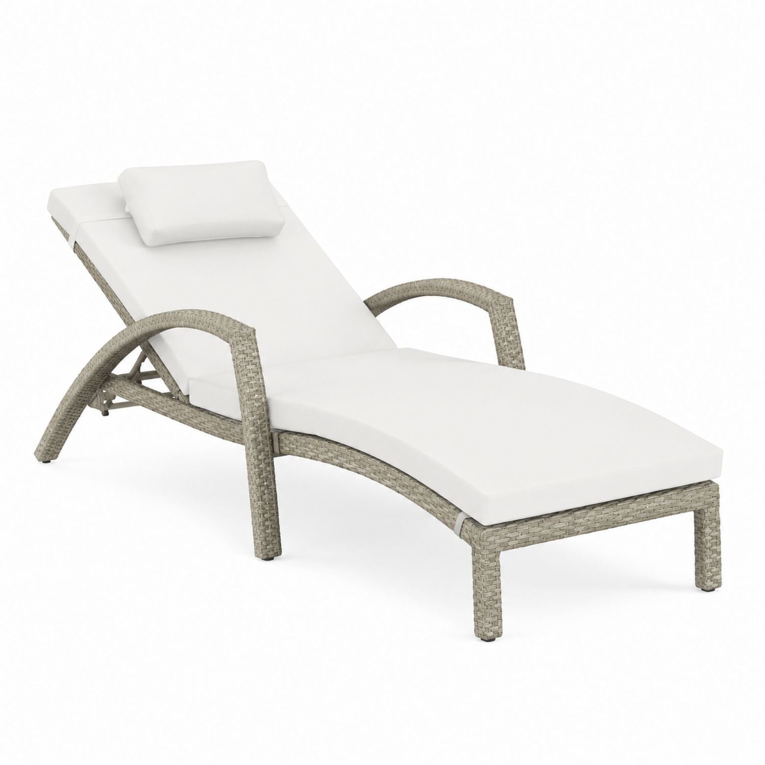 Rattan Chaise Lounge with White Cushion and Adjustable Backrest