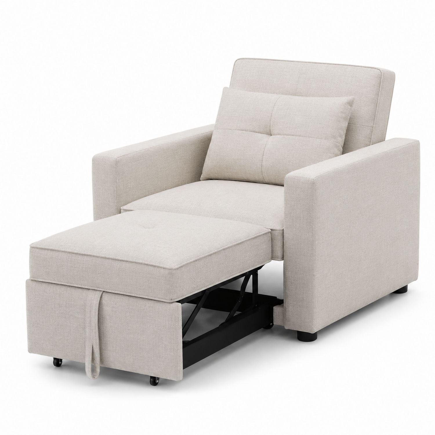 Beige Stoff-Schlafsofa mit Ottoman und Kissen