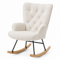 Ivory Polyester Rocking Chair with Oak Rockers