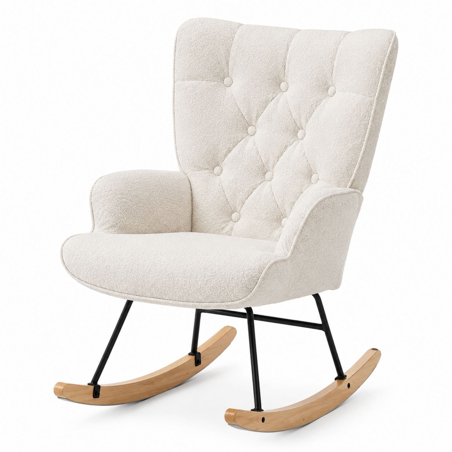 Ivory Polyester Rocking Chair with Oak Rockers