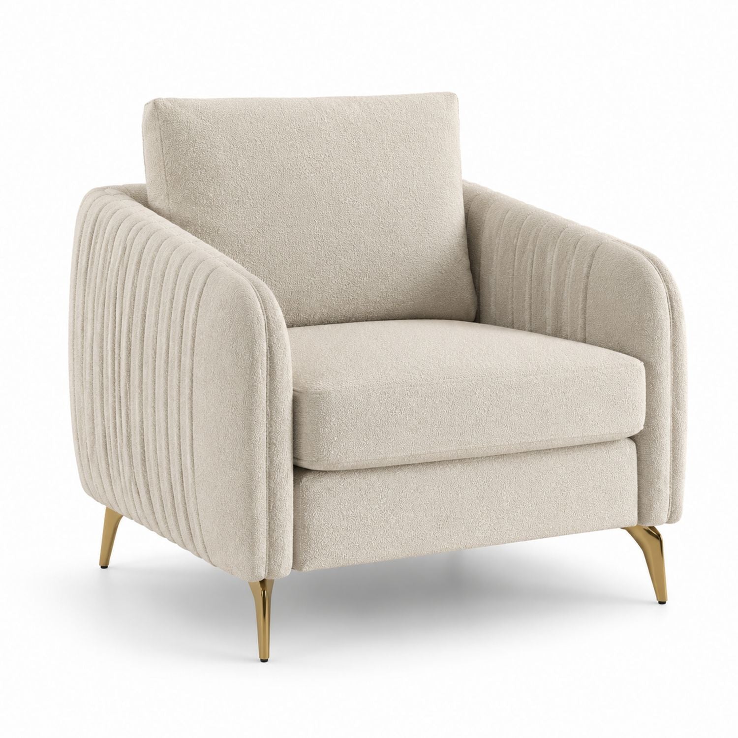Beige Bouclé Armchair with Metal Legs 90cm x 85cm x 75cm