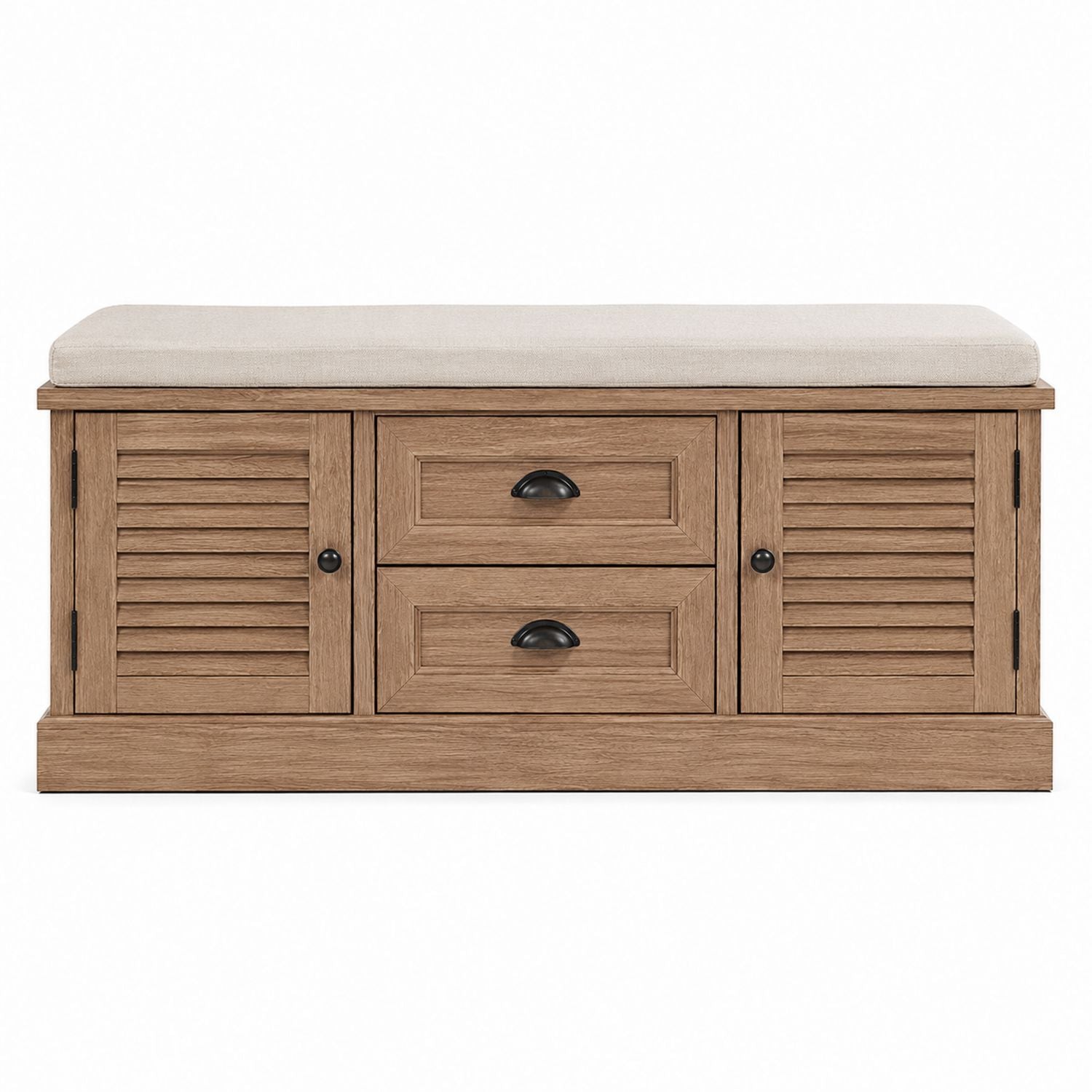 Wood Storage Bench with Cushion and Drawers 40x15x18 inches