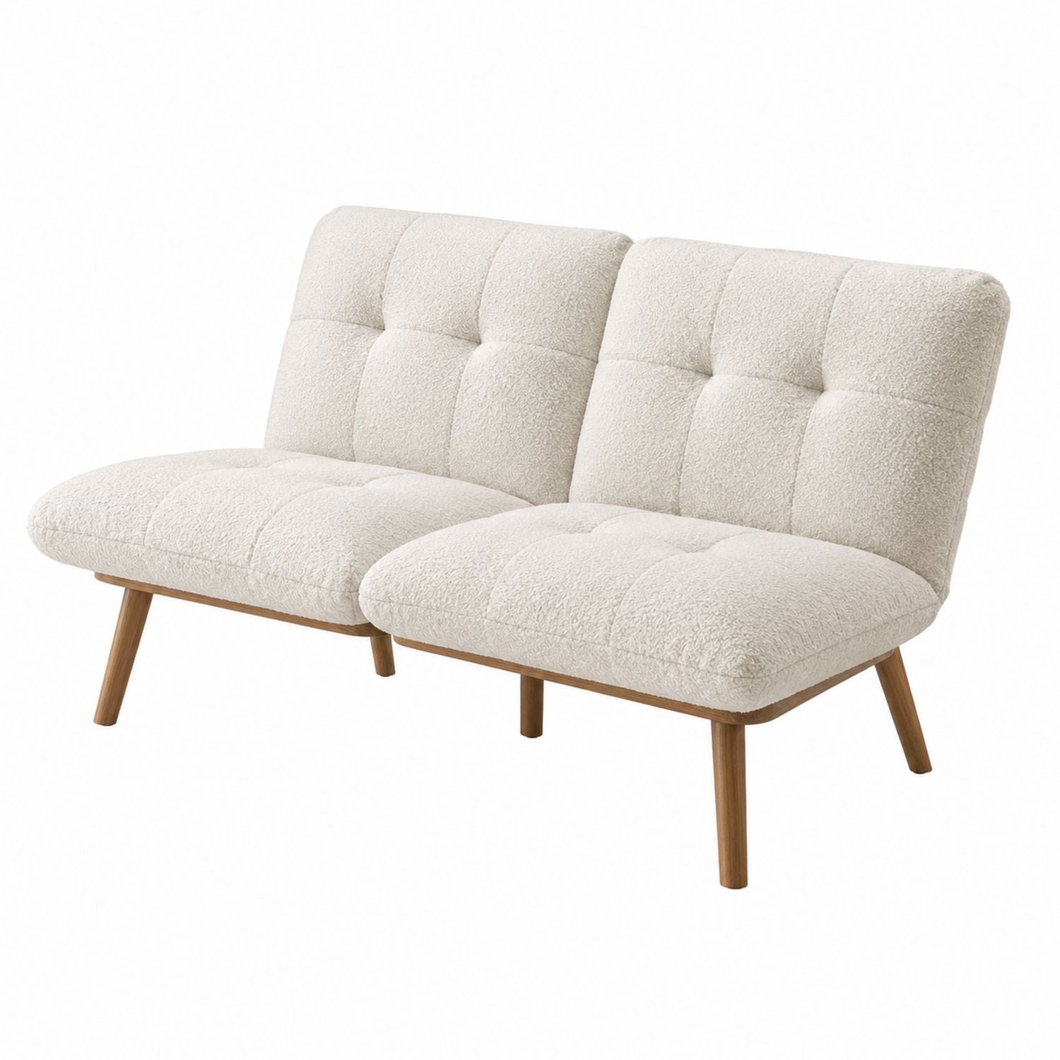Sofa-Schlafsofa mit Steppung, Sherpa-Stoff, beige, Holzbeine, 165 cm