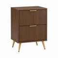 Wood Nightstand with Ribbed Front and Metal Legs 50x30x65 cm
