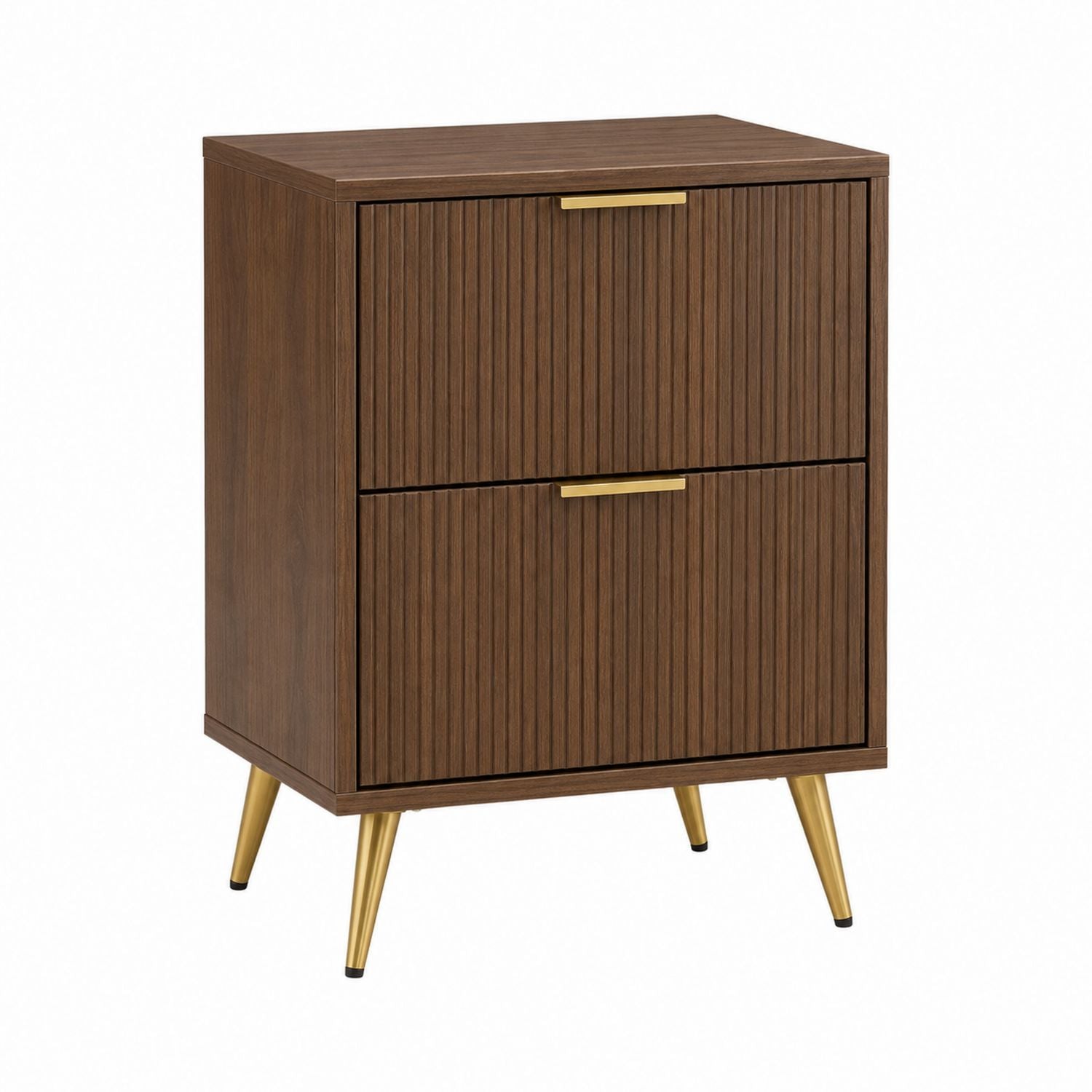 Wood Nightstand with Ribbed Front and Metal Legs 50x30x65 cm